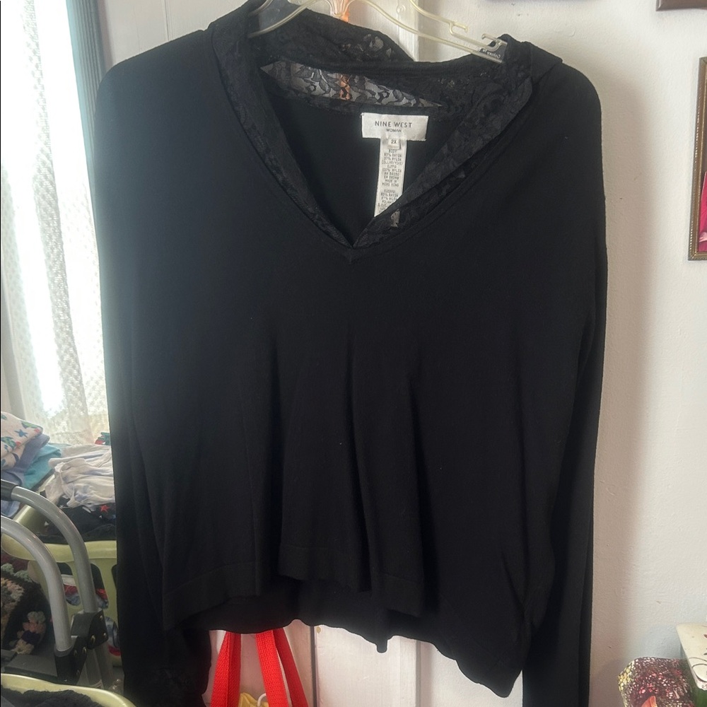 Nine West Black Lace V-Neck Blouse